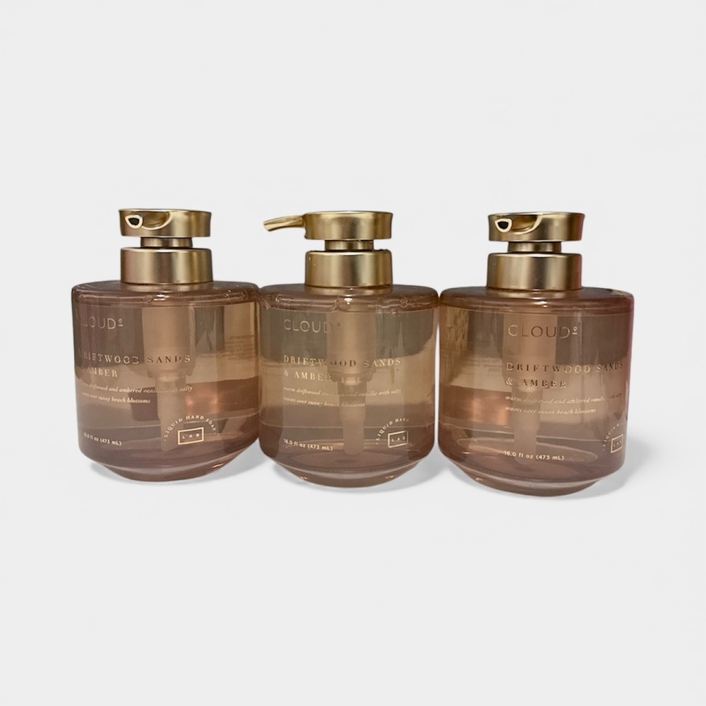NEW 3x Cloud 9 LAB Driftwood Sands & Amber Glass Bottle Hand Wash Set - 16 fl oz